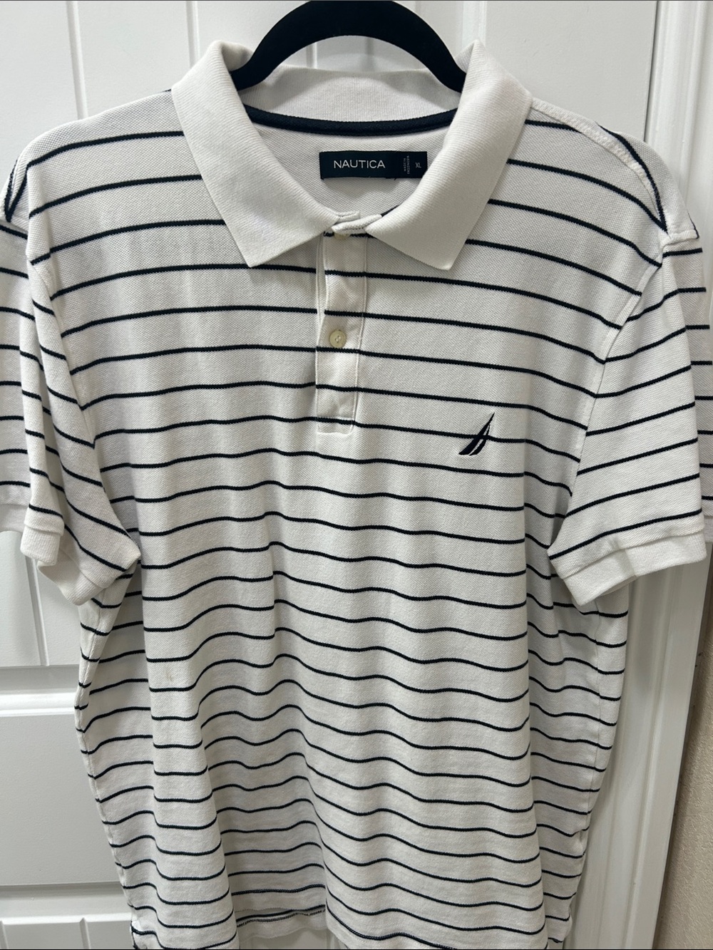 Nautica White Polo with Navy Horizontal Stripes